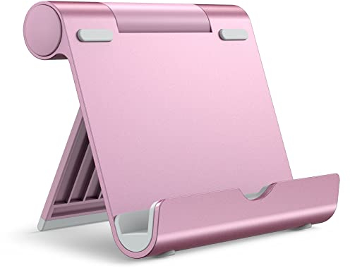 JETech Support Tablette, Support Dock Réglable Portable, Support de Bureau Pliable pour iPad/iPad Pro/Air/Mini, Galaxy Tab A8/A7 Lite/A7/S8/S7, Tab/Phones(4-13), Or Rose