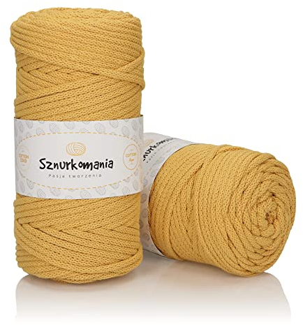 Sznurkomania, Baumwollkordel 5mm 100m, 46 Farben, Senf Farbe, Makramee Garn, Baumwollgarn, geflochtene Baumwollkordel 5mm mit Kern, Makramee Kordel, Häkelkordel