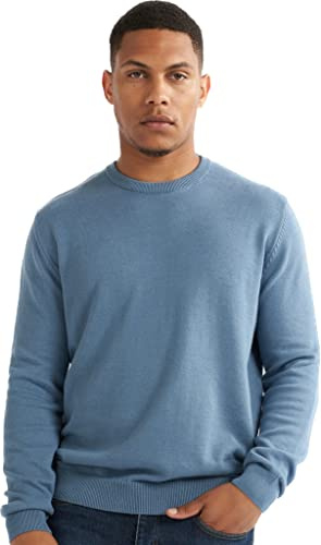 alsestudio Men`s Crewneck Jumper 100% Cotton Premium Quality Soft Touch Long Sleeve Pullover Essential Style Knitted Sweaters for Men