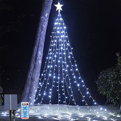 Solar Powered String Lights Waterproof Garden Lights, 2m/6.5ft x 9 Strand 8 Modes Waterfall Tree Lights with Remote, Solar Fairy Lights Outdoor Garden String for Garden, Xmas, Party, Wedding Decor