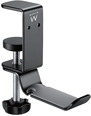 Ewent Gaming Headphone Stand, Universal Headphone Stand, Multifunction Adjustable 360 Rotating Arm with Cable Organizer, Adjustable Desk Clamp, Aluminum Gaming Headphone Stand, Black