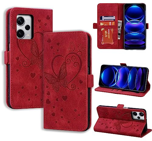 Coque Xiaomi Redmi Note 12 Pro Plus 5G, Étui Redmi Note 12 Pro+ 5G, Antichoc Étui Housse Protection en Cuir Magnétique Flip Case Portefeuille Etui en Protecion pour Redmi Note 12 Pro+ Plus 5G, Rouge
