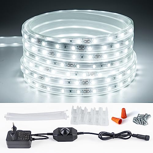 JUNWEN LED Lichtleiste, Wasserdichtes LED Band, 6M 360 Lichter, Seillicht für Wohnwagen, Outdoor-Reiseanhänger, sorgt für tolles Licht und Atmosphäre für Partys und Grillabende (Weiß)