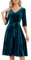 Bbonlinedress Samtkleid Damen Langarm Midilang Abendkleid elegant für Hochzeit Winter Festliche Kleider Vintage Rockabilly Cocktailkleid Party Weihnachtskleid Turquoise L