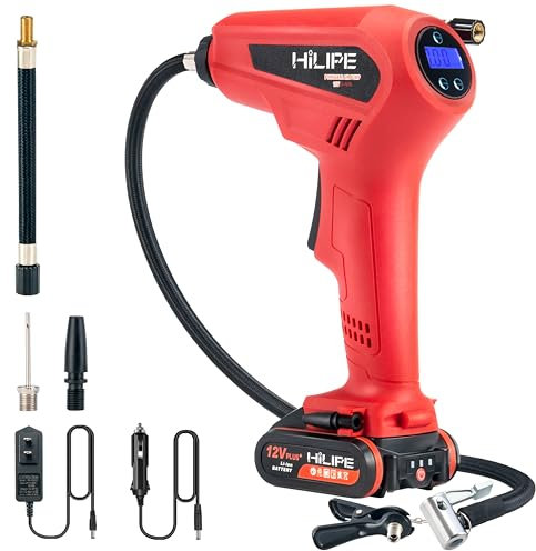 HILIPE Cordless Tire Inflator Portable Air Compressor with Battery and Charger
