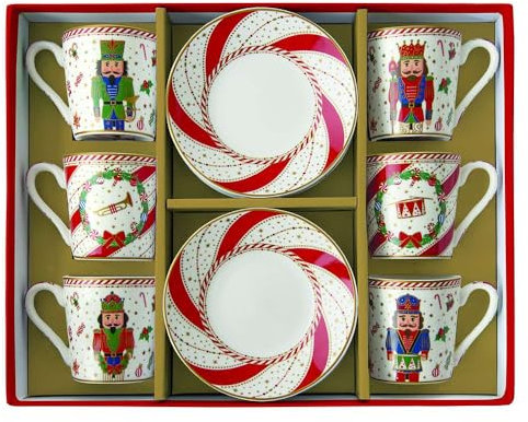 Easy Life Nutcracker Twist Set of 6 Espresso Cups with Saucers 100 ml Porcelain Christmas Table