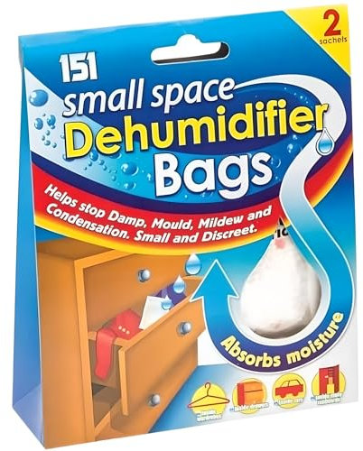 AMK® 151 Small Space Dehumidifier Bags Stops Damp Condensation Mildew Mould 2x 50ml Sachet Pack Wardrobe Drawers