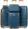 Joyway Kofferset 5tlg Hartschale mit 4 Rollen und TSA-Schloss Der Gepäcksets Enthält 1 Kosmetikkoffer und 1 Tragbare Tasche Blau/Braun