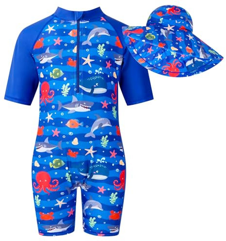 WYTbaby Traje de baño para niños con protección UV, protección Solar Todo en uno, Traje de baño de una Pieza, Traje de Neopreno UPF 50+, Traje de baño con una Cremallera, Manga Corta, protección