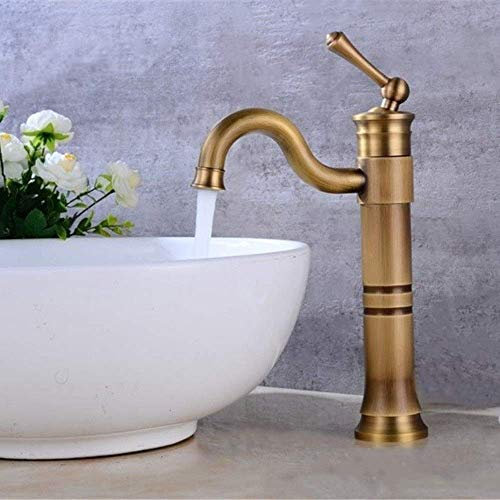 Retro Vintage Ganzkupfer-Metall-Badezimmer-Monoblock-Wasserhahn, Einhand-Hebel, Waschbecken-Mischbatterie, Einloch-Waschbecken, Messing, Küche, Heiß- und Kaltwasserhahn mit drehbarem Ventilauslauf (Si