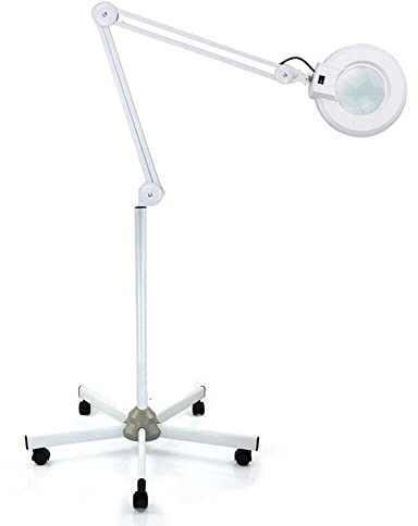 Lupenleuchte mit Standfuß 5X 5D Lupenlampe 5-Dioptrien Lupen Kosmetik Schminklampe Mit Stativ,5 Dioptrien Linse, weiß,LED dimmbar, einstellbare Helligkeitsstufen, geeignet als Arbeitsleuchte