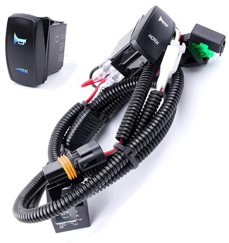 Gebildet Impermeable12V 20A Kit de Arnés Interruptor Basculante de Bocina láser,Interruptor Palanca Encendido/Apagado con Retroiluminación LED + kit arnés de Cableado de relé para SUV, ATV, UTE 4X4