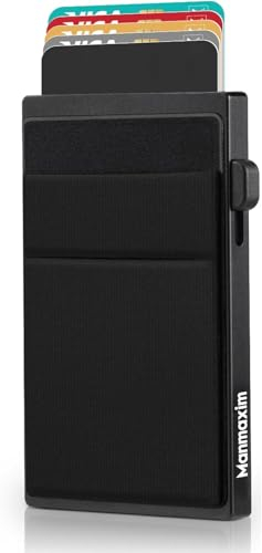 Manmaxim Portafoglio Uomo Slim, Porta Carte di Credito Uomo Piccolo, Portacarte con Protezione RFID Anticlonazione, Porta Tessere con Portamonete, Idea Regalo Scatola - Nero