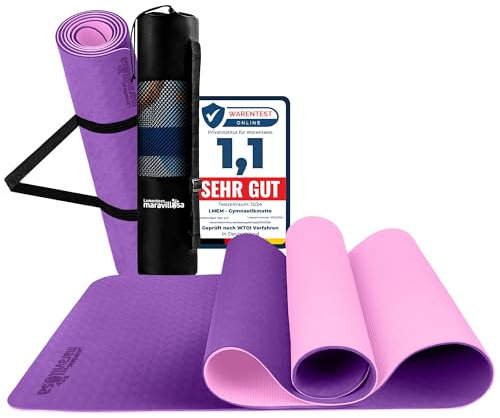 LA MENTE ES MARAVILLOSA - Gymnastikmatte, Rutschfest Yogamatte inkl. Tragegurt + Tasche + Übungs-E-Book, Gepolstert, Hautfreundliches TPE für Fitness/Pilates/Workout 183x61 cm (Lila/Rosa ohne Design)