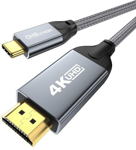 OHBUYAGN USB C to HDMI Cable 4K@60Hz,UHD Thunderbolt 3/4 to HDMI Cable,Compatible with iPhone 15 Series, MacBook Pro/Air, Mac Mini, iPad Pro/Air/Mini,Surface,XPS,Galaxy etc 1M