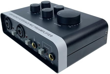 USB Soundschnittstelle, Professioneller Soundmixer mit 48 V Phantomspeisung, Mikrofonvorverstärker, XLR Buchsen, für PC Aufnahmen, Podcasting