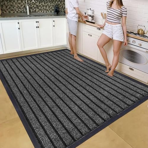 Cozy Haven Rubber Rug – Outdoor & Indoor Heavy Duty Washable Non-Slip Rug for Kitchen Garden, Inside & Outside Floor Mats, Waterproof and Dirt Trapper Entrance Rug (120x150 cm, Grey 2)