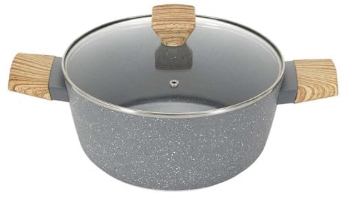 COOK CONCEPT, KC25401, Faitout en Aluminium forgé 28 cm avec revêtement antiadhésif, Design élégant et Manche Effet Bois, idéal pour ragoûts et légumes, Gris Marron