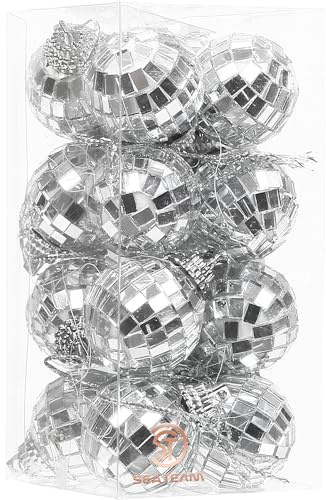 Sea Team 16 Stück 3cm/1.18 Zoll Silberne Spiegel-Discokugeln Weihnachtsbaum-Baumbehang - Perfekt für Weihnachtsdekorationen, Baumornamente, Discoparty-Dekorationen.