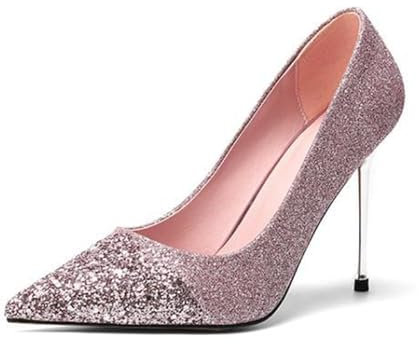 GZHMMAN Scarpe Décolleté da Donna Glitterate Saluto con I Tacchi Alti Tacco a Spillo in Metallo a Punta Altezza 10 CM Festa di Matrimonio,Pink,37