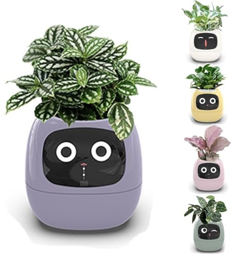 Pot De Plante Intelligent,Pots De Fleurs Intelligents AI,Robots De Bureau Personnalisés For L'entretien Des Plantes, Écran LCD, Affichage De L'heure, De La Date Et De La Météo, Conteneur De Jardinière