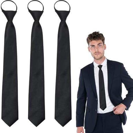 GUTERTOP 3 Stück Krawatten für Herren, Krawatte Schwarz, Herren Krawatten Set, Verstellbare Schmale Krawatten mit Reißverschluss für Geschäft, Büro, Hochzeiten & andere Formelle Anlässe