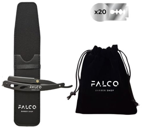 Falco Barber Shop - Rasoir Barbe Homme + 20 Demi-Lames de Rasoir Derby + Pochette de Transport