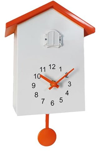 HAMON Kuckucksuhr Wanduhr Moderne Kuckucksuhr mit Pendel, Kuckucksuhren mit Nachtruhefunktion, für Zuhause Wohnzimmer Küche Büro Dekor Schwarzwald Vintage Kukuksuhr (Weiß/Orange)
