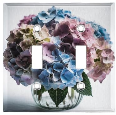 Doppelschalter-Abdeckungen, Hortensien-Blumen in Vase, bedruckt, 2 Schalter, Lichtschalter-Abdeckung, 2-Gang-Dekorateur Wandplatte (1er-Pack)