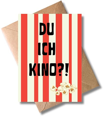 WBdesignz Einladung Date Karte mit Umschlag - Geschenkkarte zum Valentinstag Du Ich Kino?! Popcorn Packung Date Night Liebe Romantik Liebeskarte für Partner Date (DIN A6)