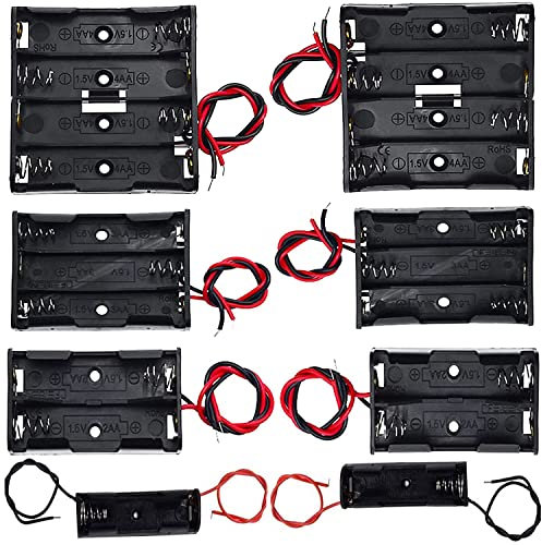 BKAEIMSTWR 8Pack AA Battery Holder Bundle with Wires,2 Pcs x 1 AA Battery Holder 1.5V,2 Pcs x 2 AA Battery Holder 3V,2 Pcs x 3 AA Battery Holder 4.5V,2 Pcs x 4 AA Battery Holder 6V,with Leads,for DIY