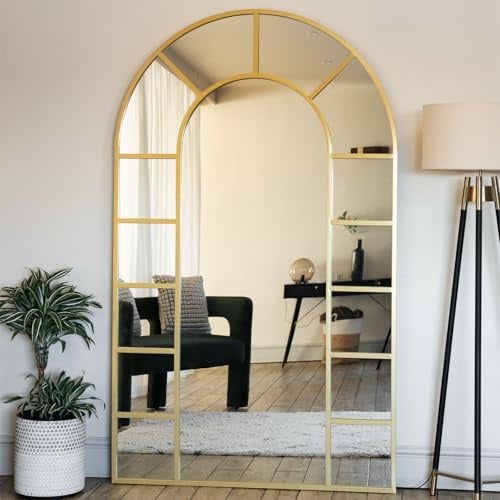 Jobu | Full Length Gold Metal Arched Window Mirror - 200cm x 120cm | Mio
