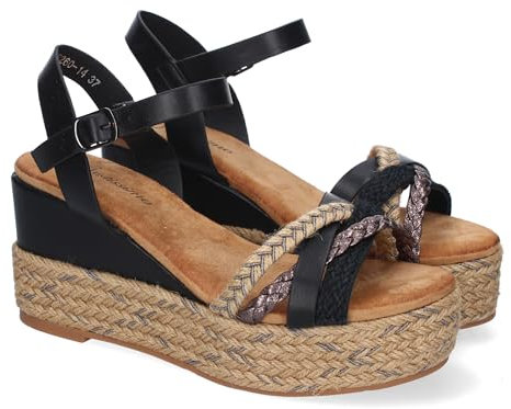shoes&blues.es 91648 Sandalia de Cuna de Yute para Mujer, Comodas y Elegantes, Diseno Moderno con Pala Trenzada y Cierre de Hebilla, Ideales para Primavera-Verano. Negro Talla 40
