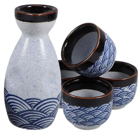 FUNNETOYU Juego De Tazas De Sake De Cerámica Japonesa 1 Tetera y 4 Tazas Capacidad De 180 Ml y 35 Ml para Microondas Adecuado para Disfrutar Sake Casa