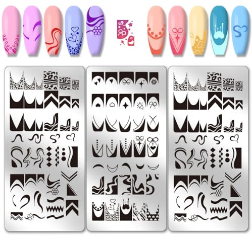 PH PandaHall 3 Stück French Tip Nagelschablonen French Line Nagelkunst Schablonen Geometrische Welle Streifen Maniküre Kunst Schablonen Blume Leopard Nägel Design Schablone für Frauen Maniküre