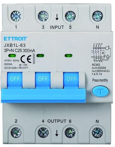 IXTRIMA Interruptor magnetotérmico diferencial 3P + N 25A 300mA 380V-6KA Clase A 300mA para carril DIN - 4 módulos DIN - Protección circuitos y seguridad instalaciones