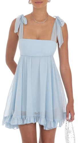 LYSINK Women Y2k Lace Mini Dress Ruffle Fly Sleeve Corset Mini Dress Short Formal Grad Backless A Line College Dresses