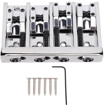 CHICIRIS Puente de bajo de 4 Cuerdas, Sillines Totalmente Ajustables, Entonación y Altura de Ajuste para Jazz y bajo Eléctrico (SILVER)