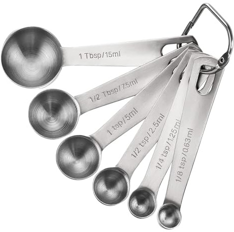 Stainless Steel Measuring Spoons Set, Tablespoon with Metric and UK Measurements, 6 Pieces for Cake Baking, Dry and Liquid Ingredients, Coffee Spoon