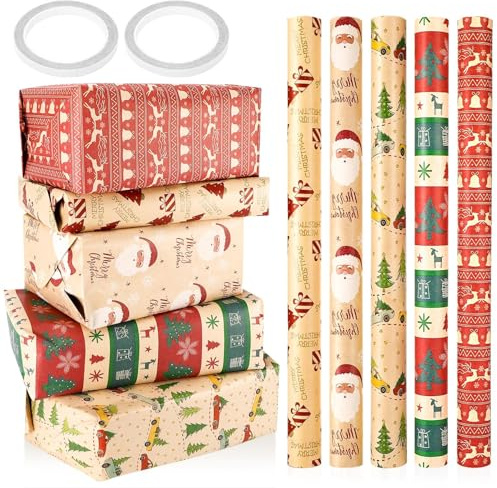 Zikenis Papier Cadeau Set,5 Rouleau de papier cadeau pour Noël,Rouleau Papiers Cadeaus Recyclable 43x300 cm,Papier Cadeau Anniversaire pour anniversaire,Fête,Halloween,Décorations de Fête