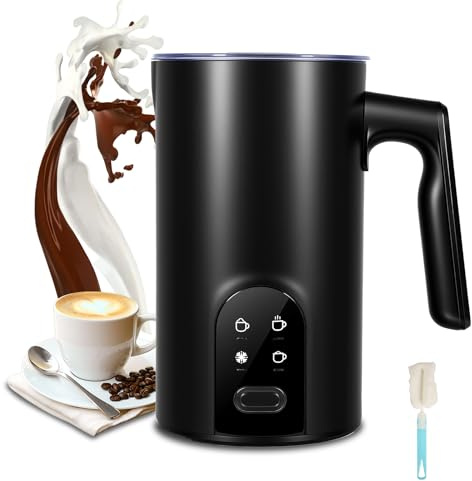 PUGTOW 4-in-1 Elektrischer Milchaufschäumer, 350ml Tragbarer Milk Frother mit 4 Modi, Heißer/Kalter Schaum, Automatische Abschaltung, Überhitzungsschutz für Cappuccino, Latte, Büro, Zuhause, Reisen