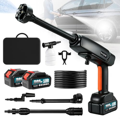 Akku Hochdruckreiniger Bürstenloser Motor Kompatibel mit Makita 18V Akkus,180 Bar 294 L/H Druckreiniger Mobiler mit 2x4Ah Akku, 6-in-1 & 180° Drehbare Düse,5M Schlauch, für Autos, Gärten, Terassen