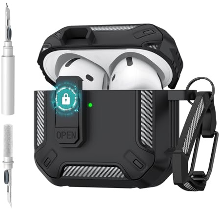 for AirPods 4 Protective Case with Secure Lock Clip/Cleaning Kit and Keychain, Military Hard Cases, Armor Shockproof Case Apple Airpods 4, 4th Gen Protective Hard Shell for Men Women 01Black