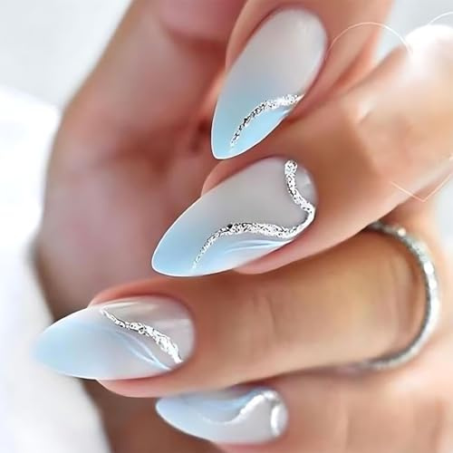 CATZUM 24 pezzi Kit completo gel adesive UV, pellicola per unghie con sfumatura e French Tip, strisce smalto gel e maniko nails, decorazioni, disegni per nail art (Blu sfumato)