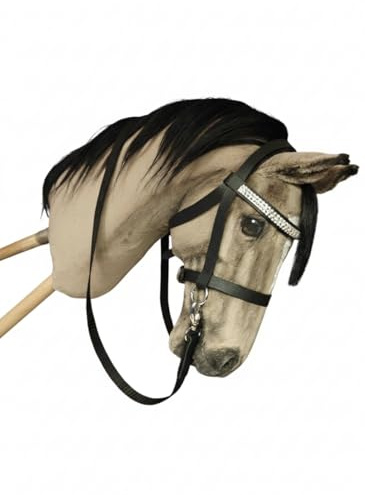 Generisch Hobby Horse Zubehör, Trense schwarz mit Strasssteinen, gebissloses Zaumzeug, ohne Pferd, hobbyhorsing Zubehör, für Steckenpferde, Schaukelpferde, Spielpferde, Spieltrense