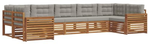 vidaXL Sofagarnituren 7 pcs Natürlich und Hellgrau Massivholz Akazie, Garten, Moderne Sofas, langlebige Möbel, Terrasse, Bequeme Lounge, praktische Sitzgelegenheit
