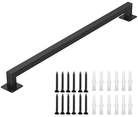 Corrimano per Scale per Anziani, capacità 227 kg, 30-600 Cm, Montaggio A Parete per Bagno, Tubo Quadro Metallico Stile Industriale(Black,525cm/17.2ft)