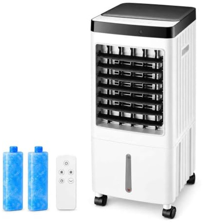 GRDSGRD Raffrescatore evaporativo con ghiaccioli, 10L con riempimento dall'alto, Ventilatore Portatile 3 in 1 Senza Tubo, Telecomando, Timer 7h, 3 velocità per Camera Ufficio