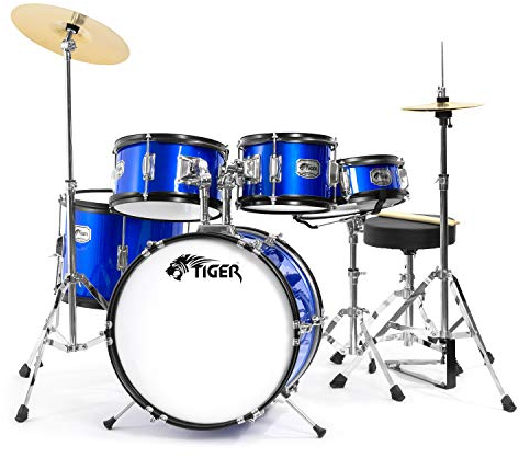 Tiger JDS14-BL 5teiliges Junior Drumset - Blau - Kinder-Drumset, für Kinder im Alter von 3-10 Jahren.