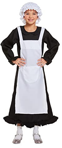 Girls Victorian Day Poor Girl Maid Servant Orphan Fancy Dress Costume Outfit with Mop Cap VEX (10-12 years)